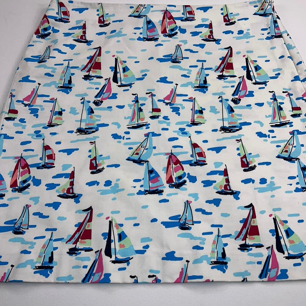 Talbots Sailboat Print Canvas Twill A-Line Skirt White Nautical Summer Size 12 - Picture 9 of 9